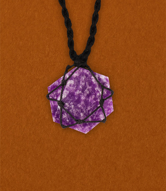 Laced Gemstone Hexagon Pendant Necklace – Lepidolite