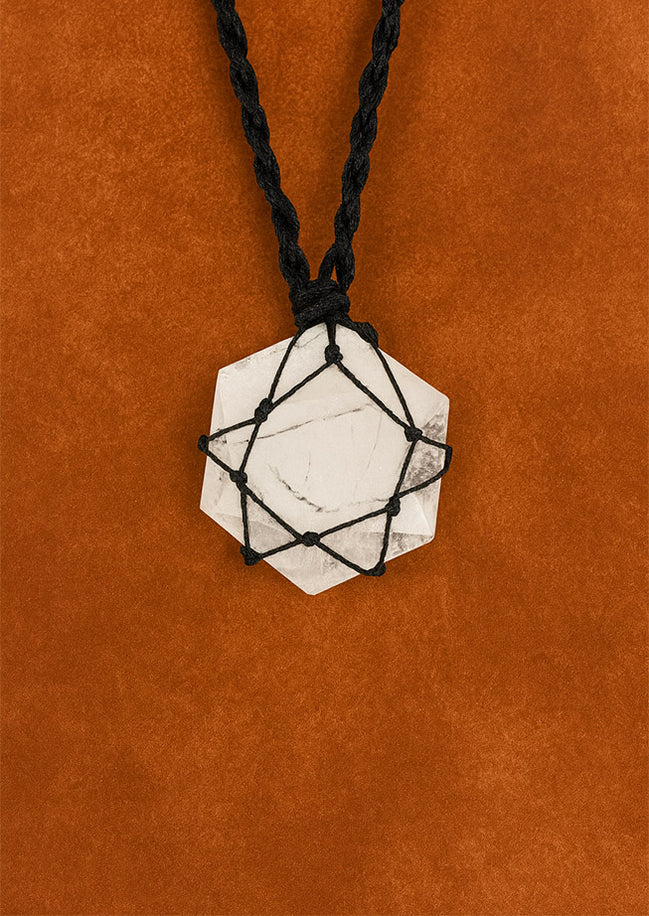 Laced Gemstone Hexagon Pendant Necklace – White Howlite