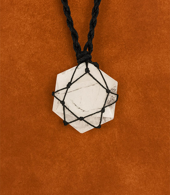 Laced Gemstone Hexagon Pendant Necklace – White Howlite