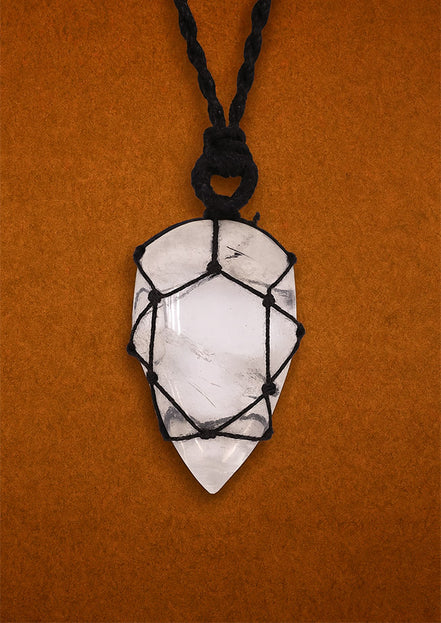 Laced Gemstone Teardrop Pendant Necklace – Rock Quartz