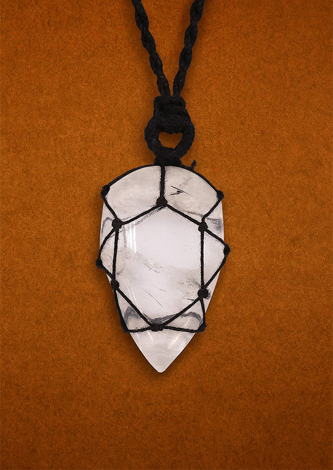 Laced Gemstone Teardrop Pendant Necklace – Rock Quartz