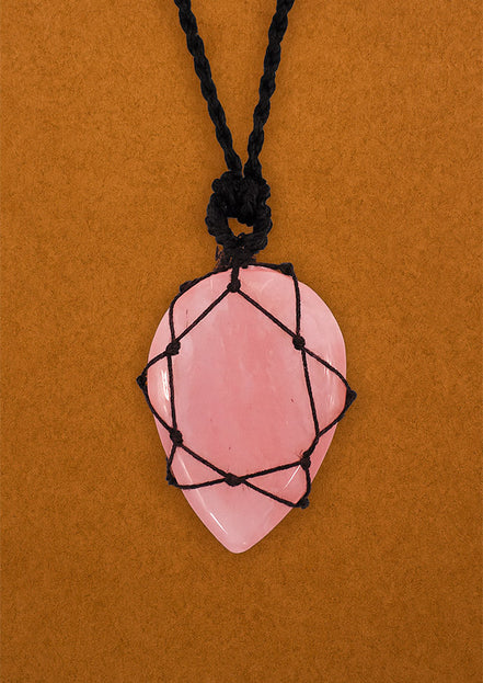 Laced Gemstone Teardrop Pendant Necklace – Rose Quartz
