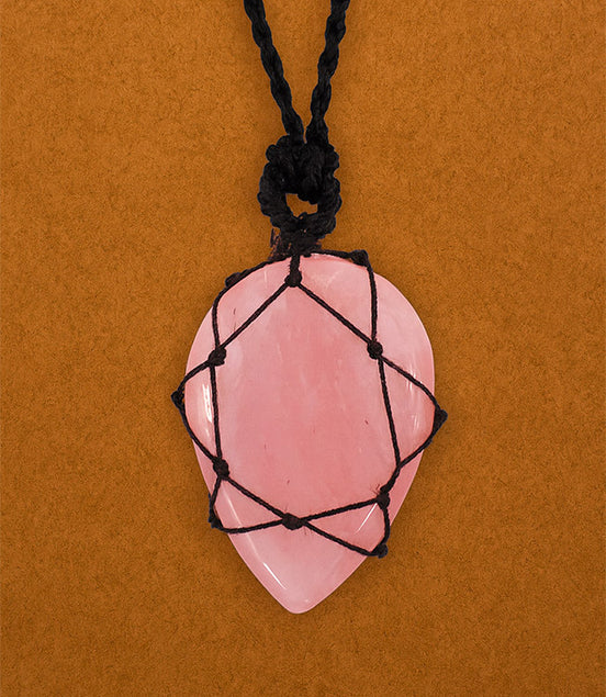 Laced Gemstone Teardrop Pendant Necklace – Rose Quartz