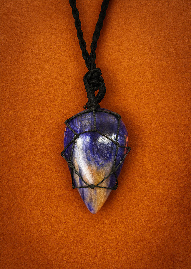 Laced Gemstone Teardrop Pendant Necklace – Sodalite
