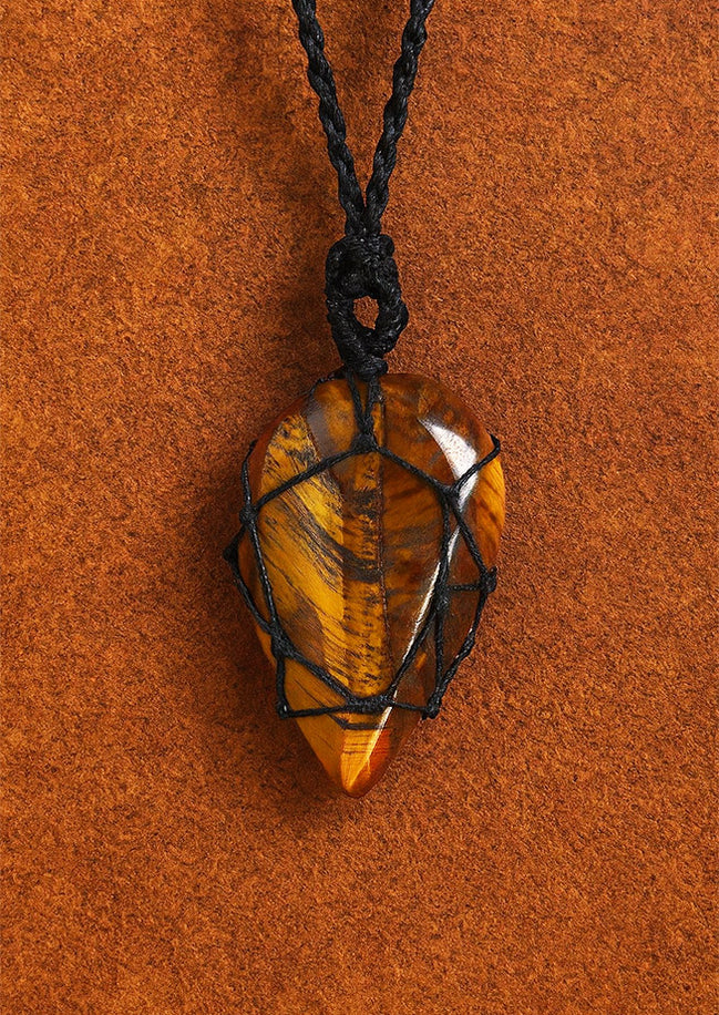 Laced Gemstone Teardrop Pendant Necklace – Tigereye