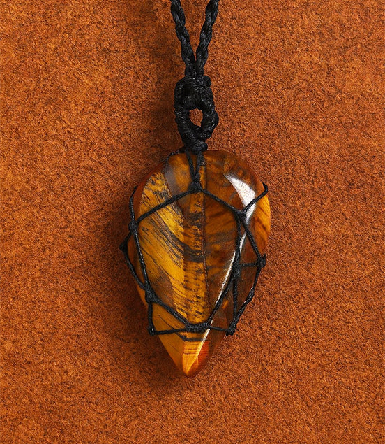 Laced Gemstone Teardrop Pendant Necklace – Tigereye
