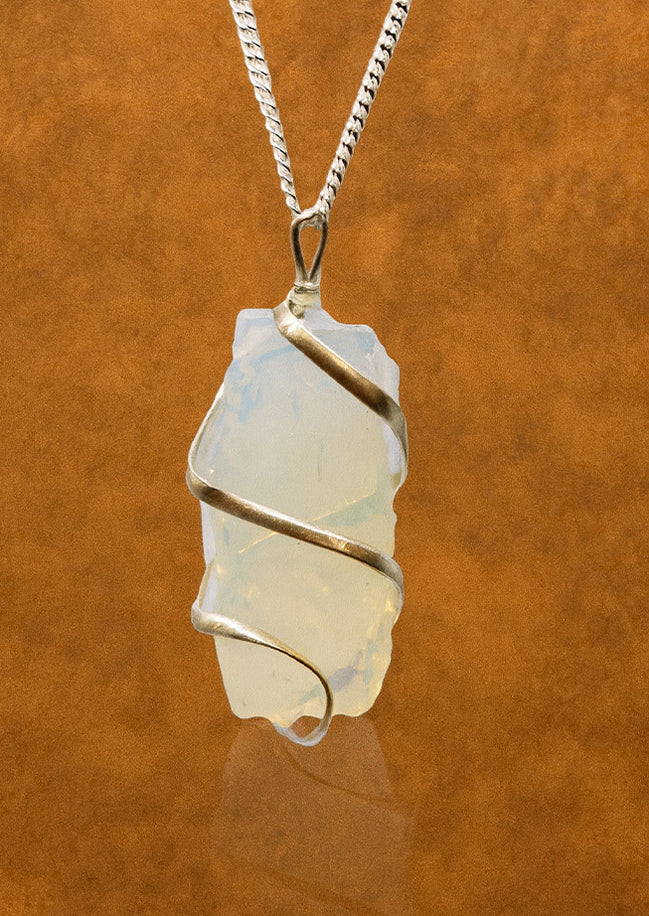 Opalite Gemstone Necklace – Cascade Wrapped Rough Pendant