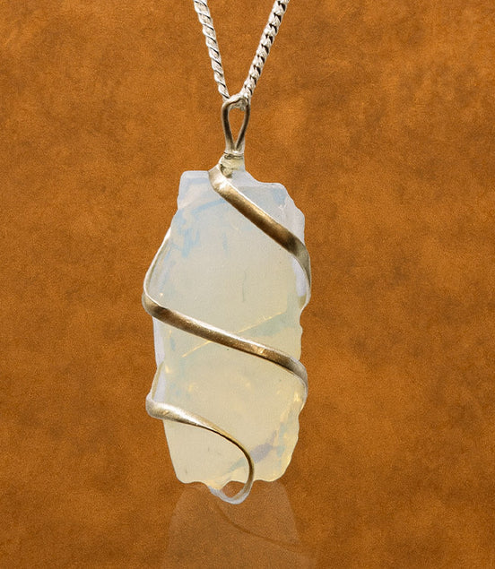Opalite Gemstone Necklace – Cascade Wrapped Rough Pendant