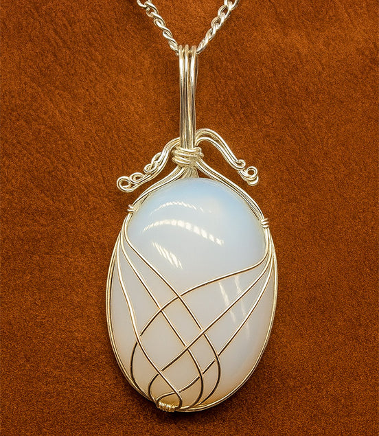 Opalite Gemstone Necklace – Swirl Wrapped Gem Pendant
