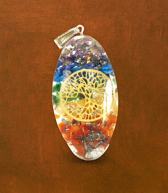 Orgonite Power Pendant – 7 Stone Chakra Oval with Tree