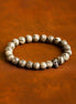 Pewter Skull Grey Agate Gemstone Bracelet – Boho Jewelry