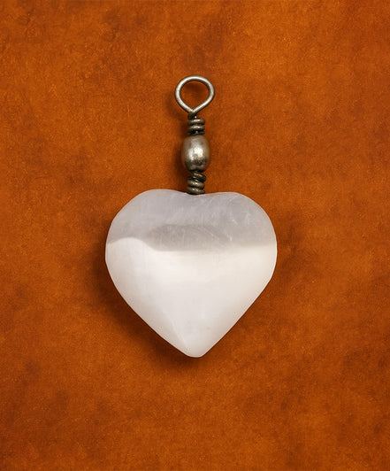 Selenite Heart Pendant – Sterling Silver Necklace Handmade