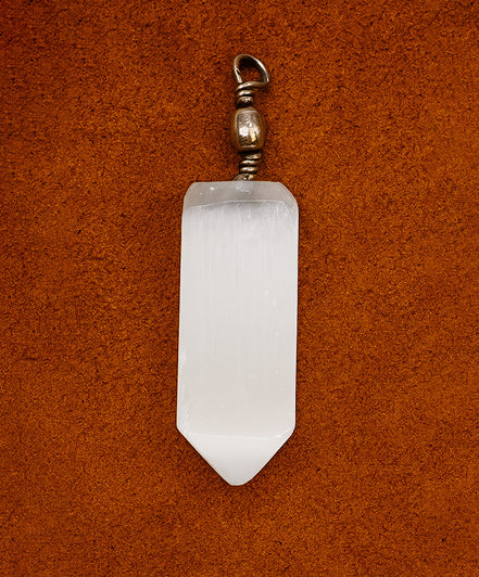 Selenite Obelisk Pendant – Sterling Silver Necklace Handmade