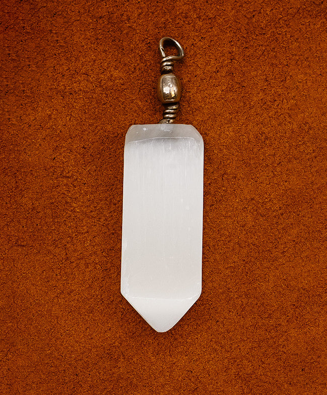 Selenite Obelisk Pendant – Sterling Silver Necklace Handmade