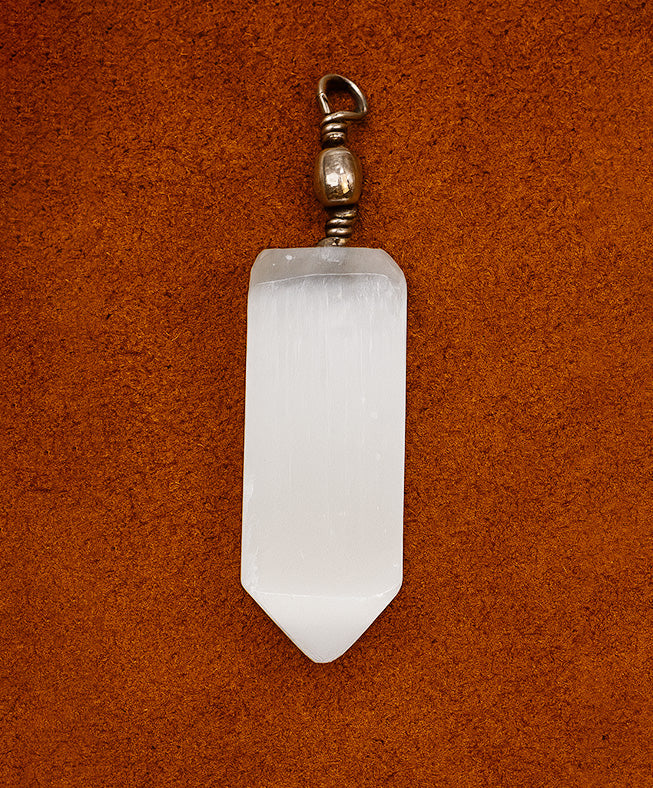 Selenite Obelisk Pendant – Sterling Silver Necklace Handmade