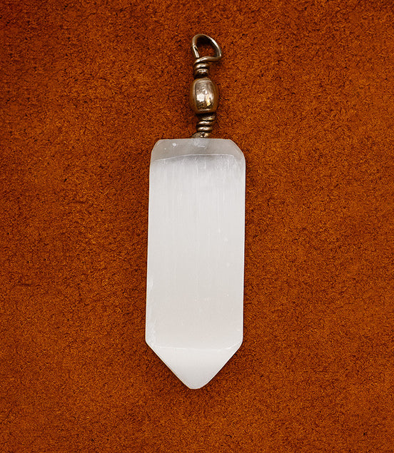 Selenite Obelisk Pendant – Sterling Silver Necklace Handmade