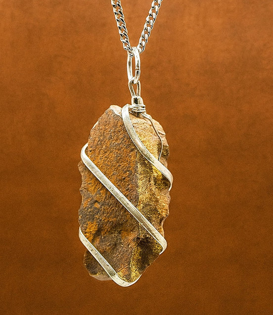Tiger Eye Gemstone Necklace – Cascade Wrapped Rough Pendant