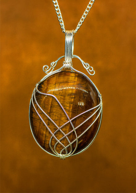 Tiger Eye Gemstone Necklace – Swirl Wrapped Pendant