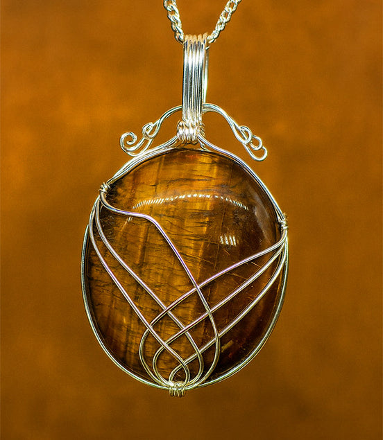 Tiger Eye Gemstone Necklace – Swirl Wrapped Pendant