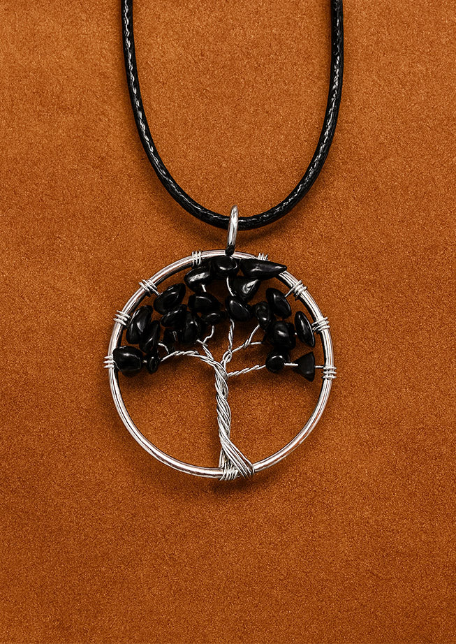 Tree of Life Pendant - Black Agate