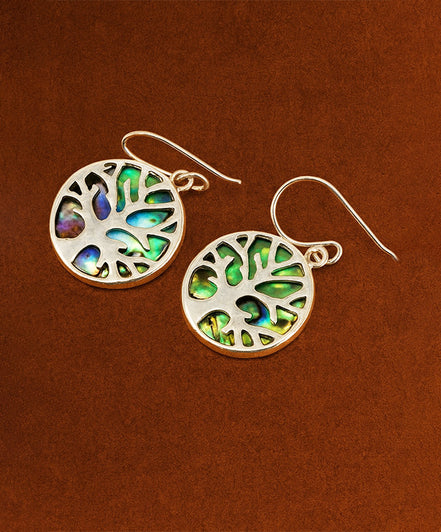 Tree of Life Silver Earrings 15mm – Abalone