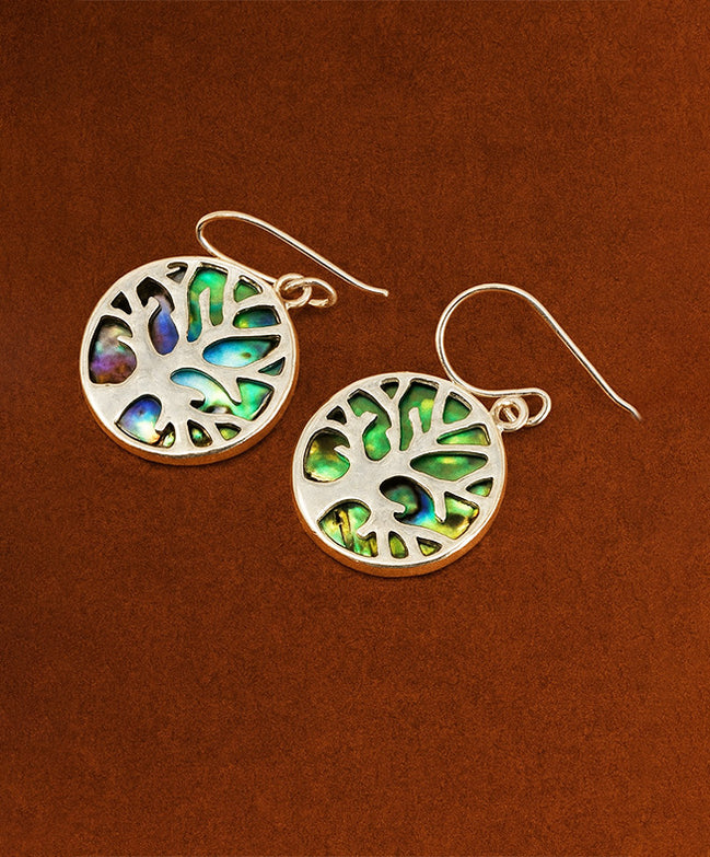 Tree of Life Silver Earrings 15mm – Abalone
