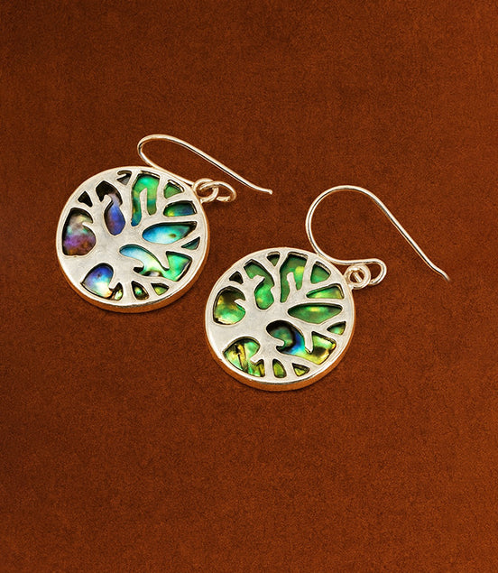 Tree of Life Silver Earrings 15mm – Abalone