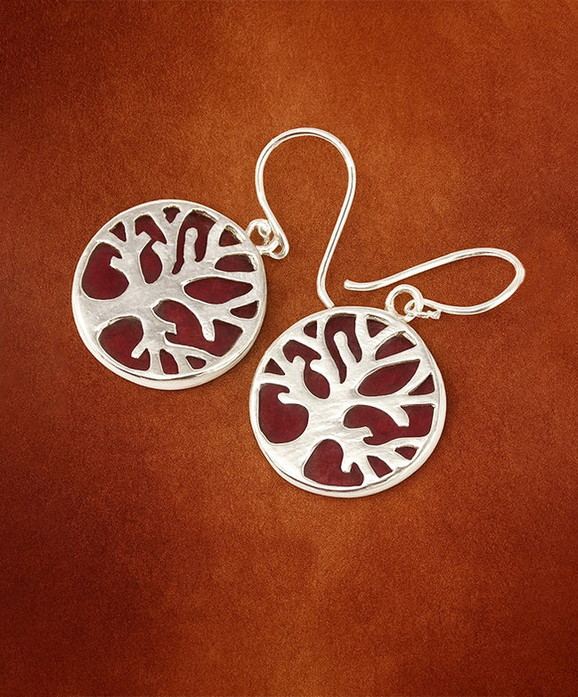 Tree of Life Silver Earrings 15mm – Coral Effect
