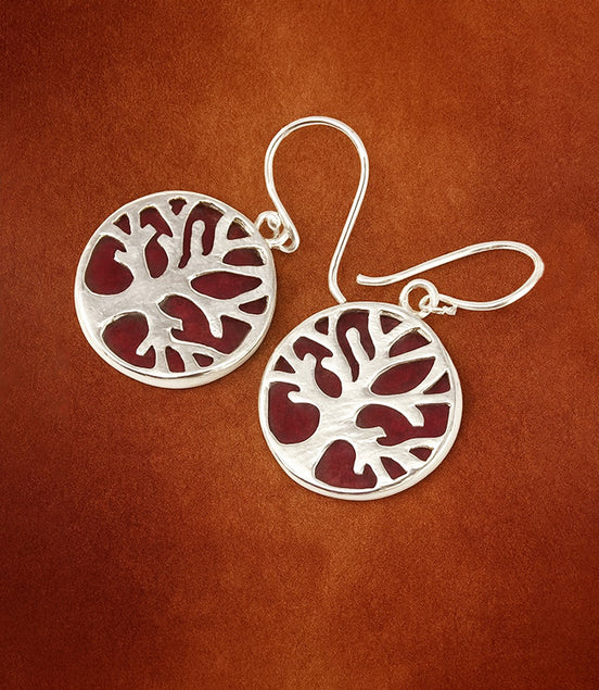 Tree of Life Silver Earrings 15mm – Coral Effect