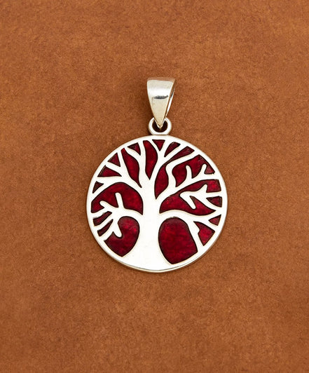 Tree of Life Silver Pendant 22mm – Coral Effect