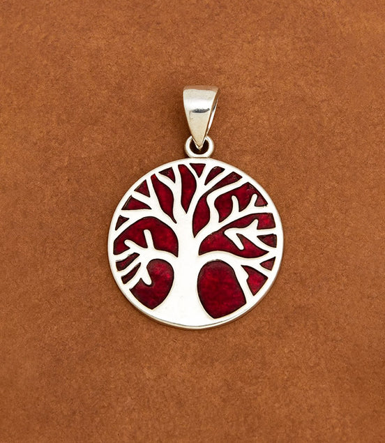 Tree of Life Silver Pendant 22mm – Coral Effect