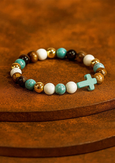 Turquoise Cross Royal Beads Gemstone Bracelet – Boho Jewelry