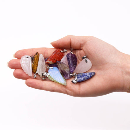 Gemstone Angel Wing Pendants – 12 Assorted 28x15mm