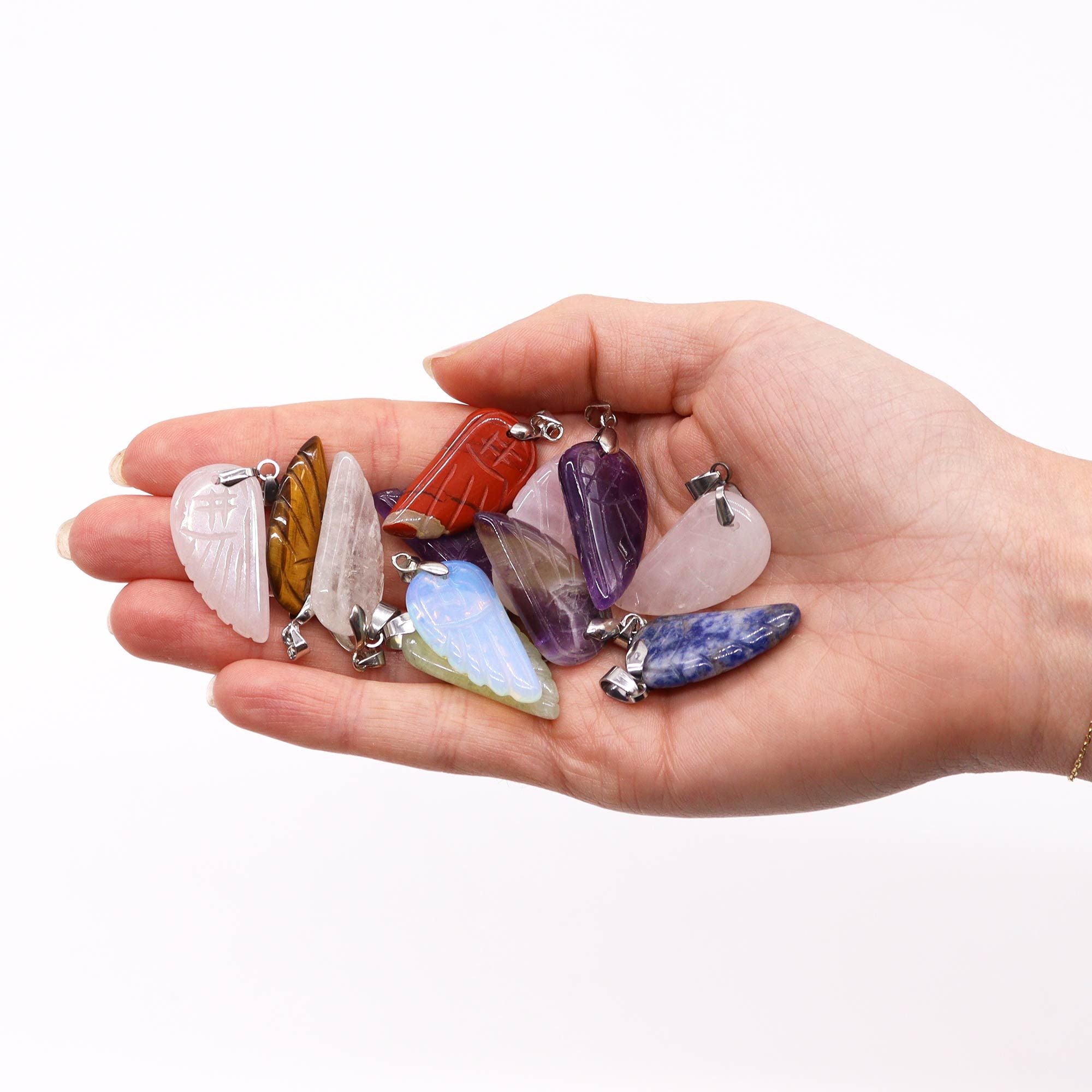 Gemstone Angel Wing Pendants – 12 Assorted 28x15mm
