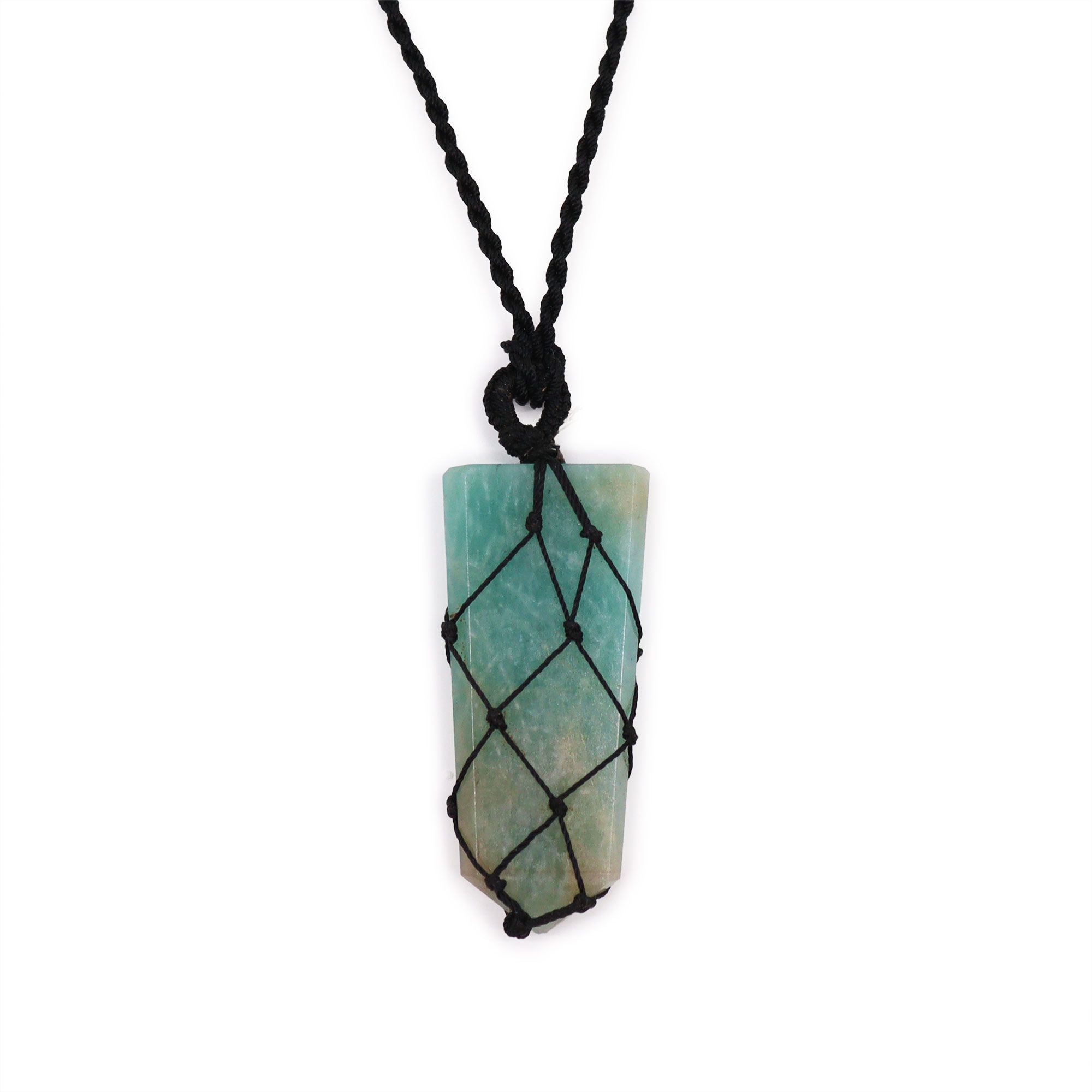 Laced Gemstone Flat Point Pendant Necklace – Amazonite