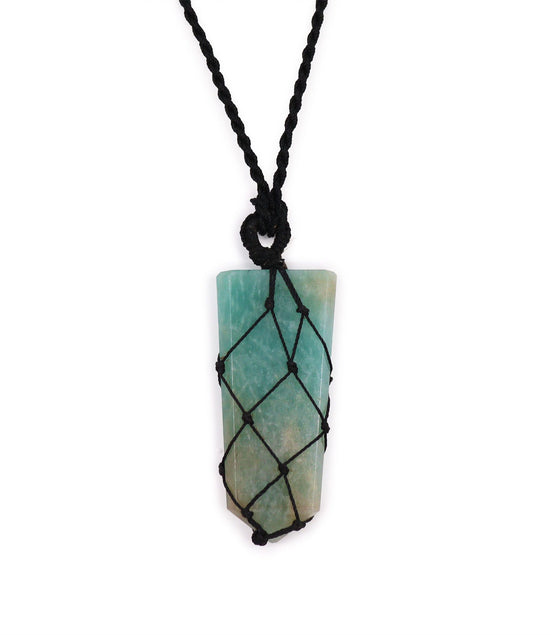 Laced Gemstone Flat Point Pendant Necklace – Amazonite