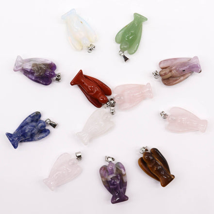 Gemstone Mini Angel Pendants – 12 Assorted 26x18mm