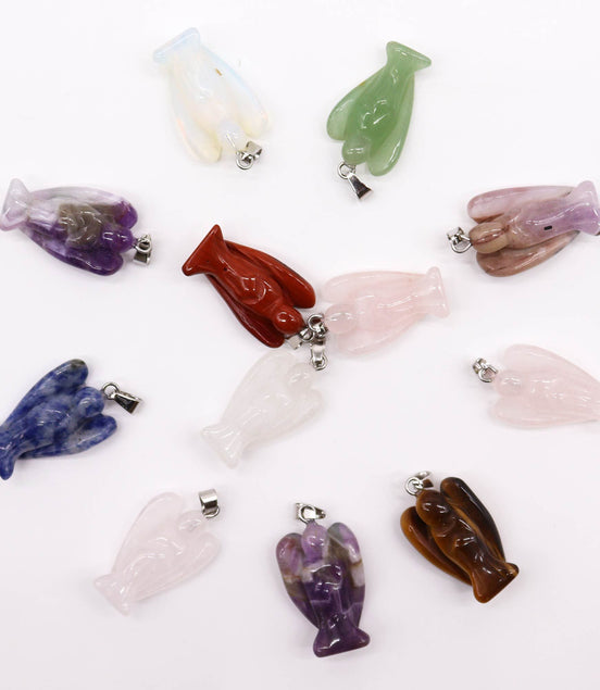 Gemstone Mini Angel Pendants – 12 Assorted 26x18mm