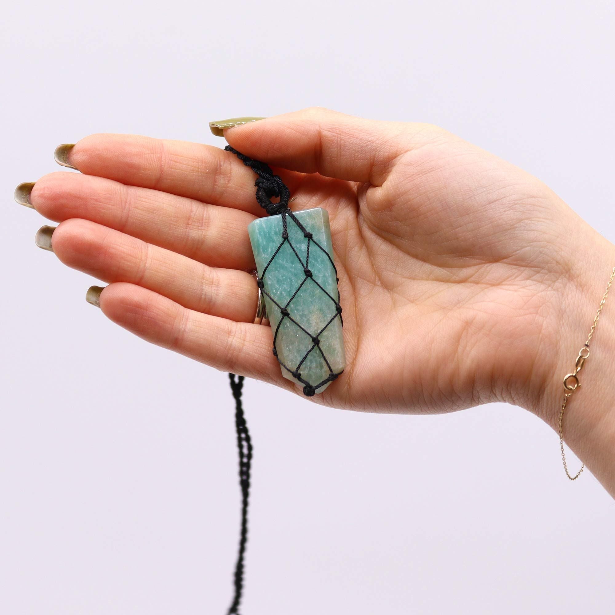Laced Gemstone Flat Point Pendant Necklace – Amazonite