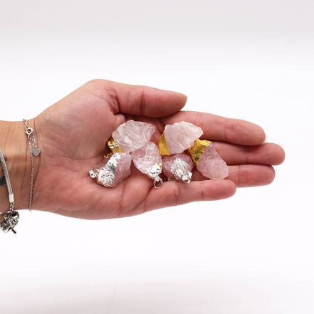 Gemstone Rose Quartz Gold & Silver Plated Pendants – 6 Assorted
