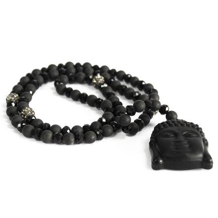 Buddha Black Agate Gemstone Necklace – Strength & Clarity