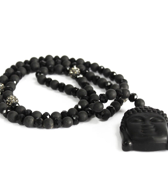 Buddha Black Agate Gemstone Necklace – Strength & Clarity