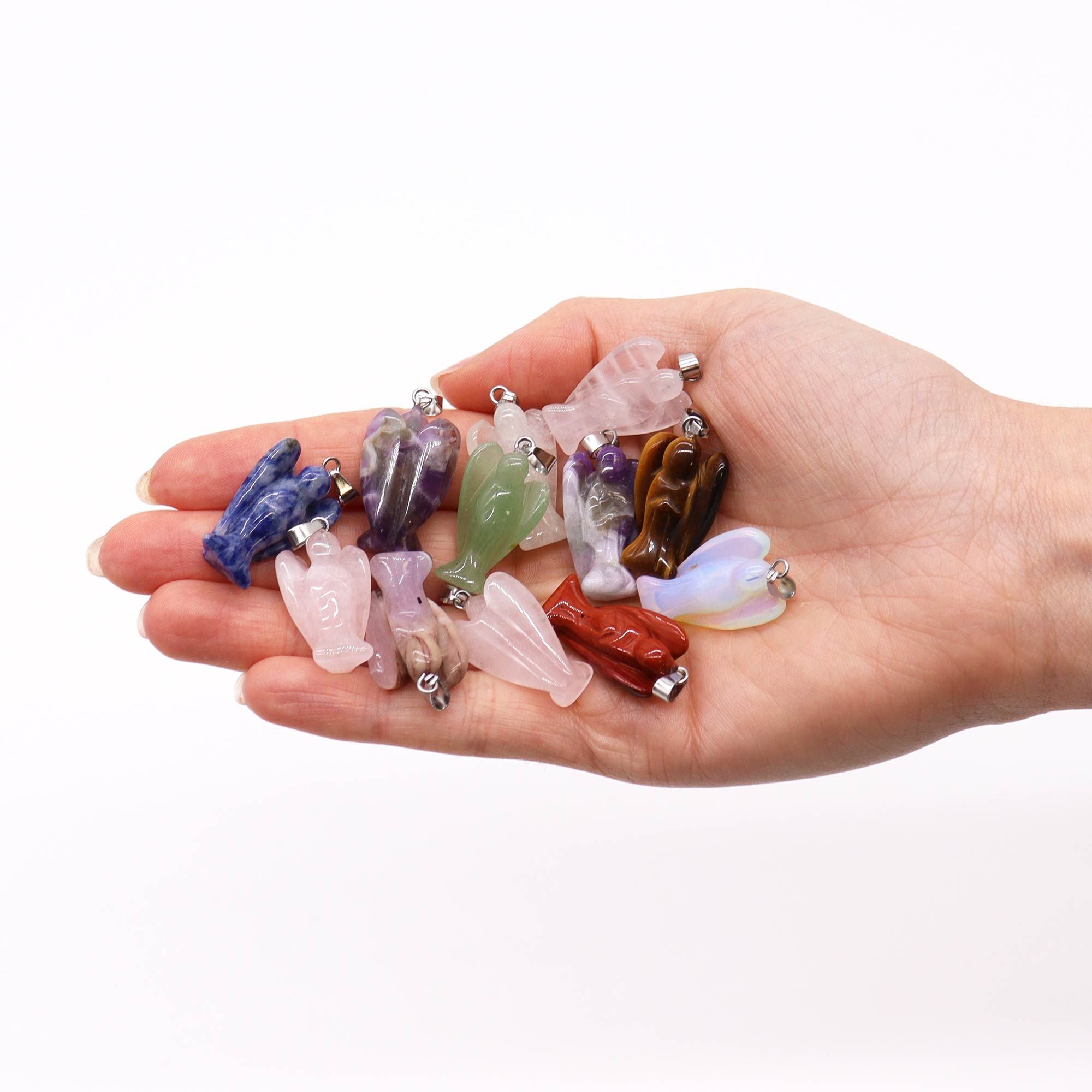 Gemstone Mini Angel Pendants – 12 Assorted 26x18mm