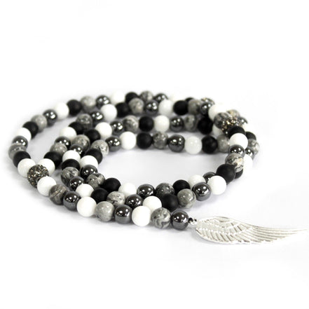 Angel Wing Grey Agate Gemstone Necklace