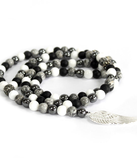 Angel Wing Grey Agate Gemstone Necklace
