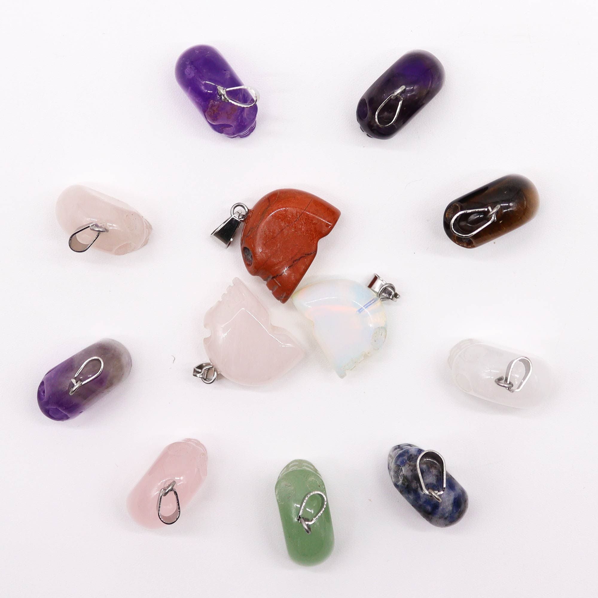 Gemstone Mini Skull Pendants – 12 Assorted 20x15mm