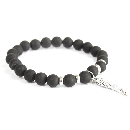 Angel Wing Black Agate Gemstone Bracelet – Boho Jewelry