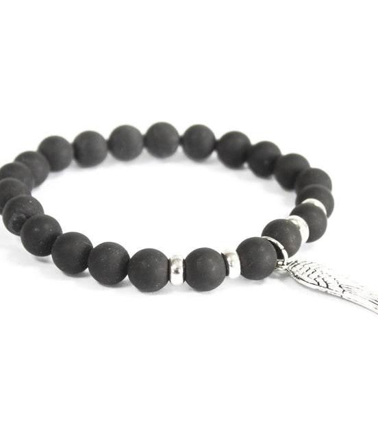 Angel Wing Black Agate Gemstone Bracelet – Boho Jewelry