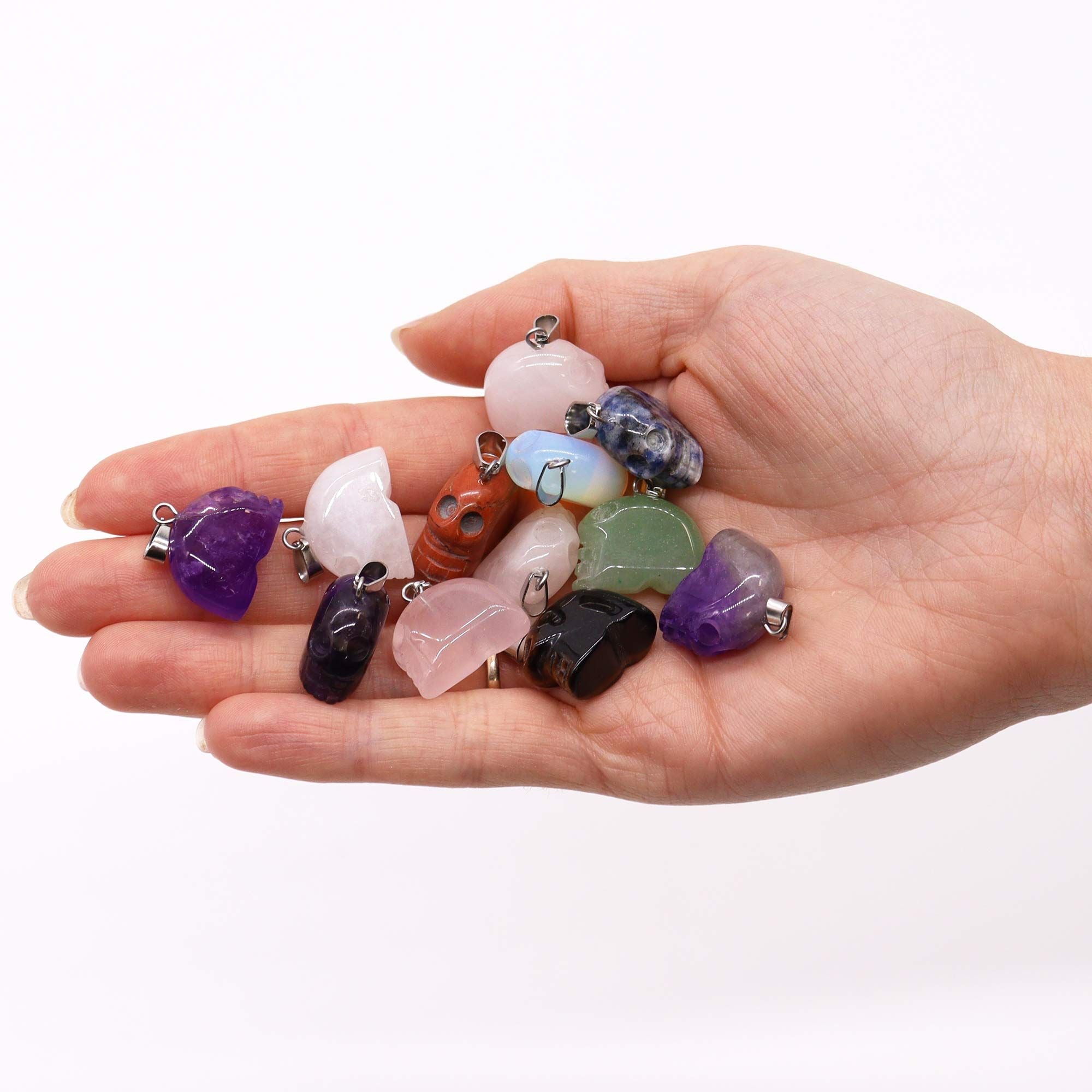 Gemstone Mini Skull Pendants – 12 Assorted 20x15mm