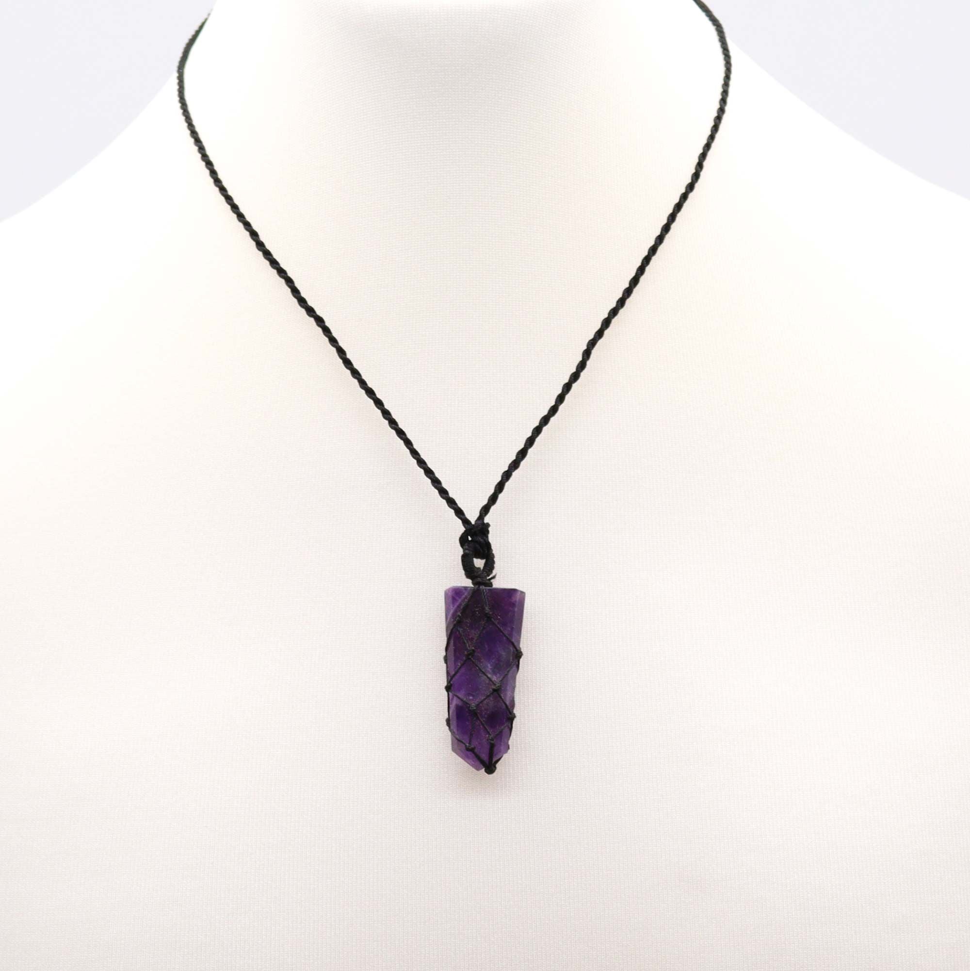 Laced Gemstone Flat Point Amethyst Necklace